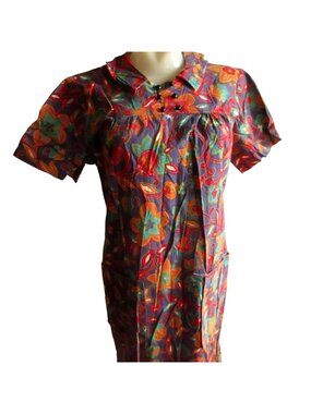 Vintage Housedress 1960's Dress MCM 8 Medium 50's Handmade Chore Pockets Zipback